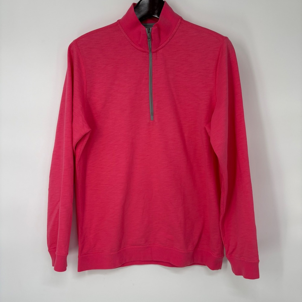 Ashworth‎ Mens Pink Quarter Zip Pullover Golf Sweater Size M Cotton Blend Slub